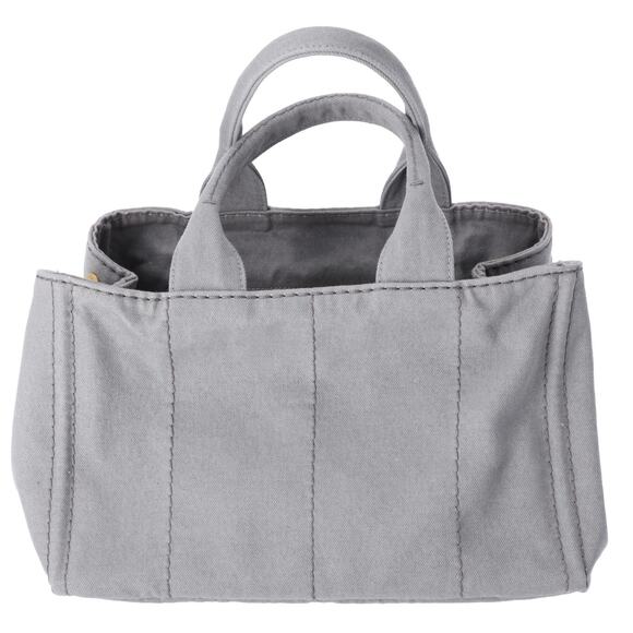 PRADA Canapa Large Tote Bag B1877B Gray Canvas Denim Shoulder Bag - Picture 3 of 9